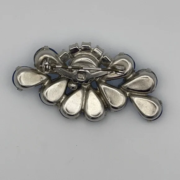 Vintage Brooch Blue Rhinestones 2" Asymmetrical Design - Picture 5 of 7
